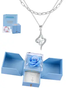 Faith & Hope Pendant - Double Chain Design, Teardrop Cross Diamond Necklace Versatile Elegant Style Ideal for Daily Wear