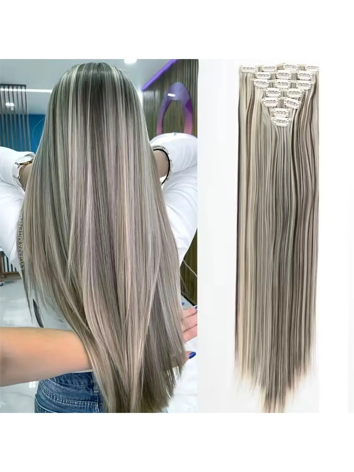 7pcs Set 24" Ombre Clip-In Hair Synthetic Hair Extensions- 140g Natural Look, Soft Synthetic Fiber for Women, Straight Synthetic Hairpieces, Realistic Hairpieces