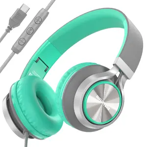 INFURTURE USB C(Type C) Wired Headphones with Mic & Volume Control, Tangle-Free Plaiting Line, Over/On-Ear Headphones, Lightweight Foldable for Smartphone, Tablet,iPhone 16/15 Series