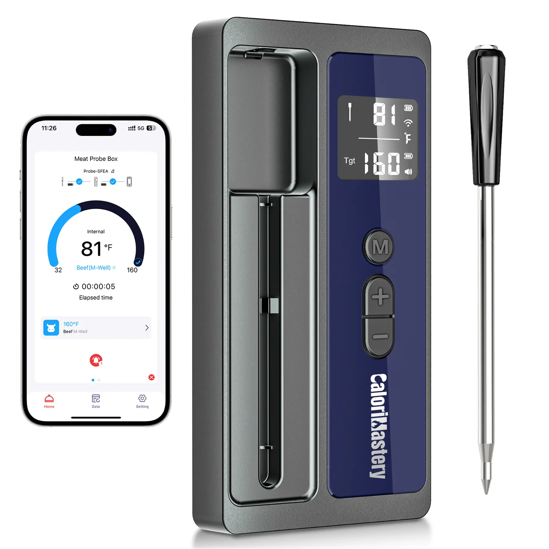 Wireless Smart Bluetooth Quick-Read Meat Thermometer for Kitchen Utensils - Digital BBQ Grill Oven Smoker Thermometer with 500ft Range, Ultra-Thin Wireless Probe, Ideal for Family Dinners, Gifting, Quick-Read Meat Thermometers