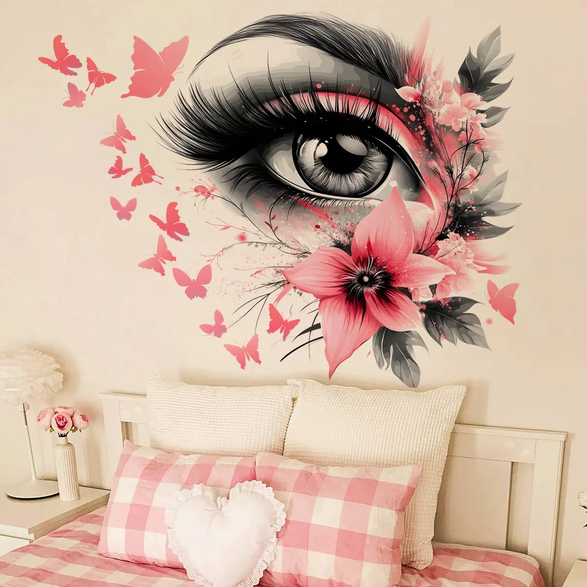 A set of two (30*60cm*2pcs) creative Floral Pattern Sticker eye butterfly flower art wall stickers Decorative Decal for living room and bedroom decoration background wall decals Wall Stickers Decorations (MS4482-ZC)