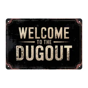 Baseball Dugout Welcome Tin Sign, Vintage Baseball Dugout Metal Sign Print Aesthetic Room Decoration Bedroom Bathroom Wall Decor 8 X 12in