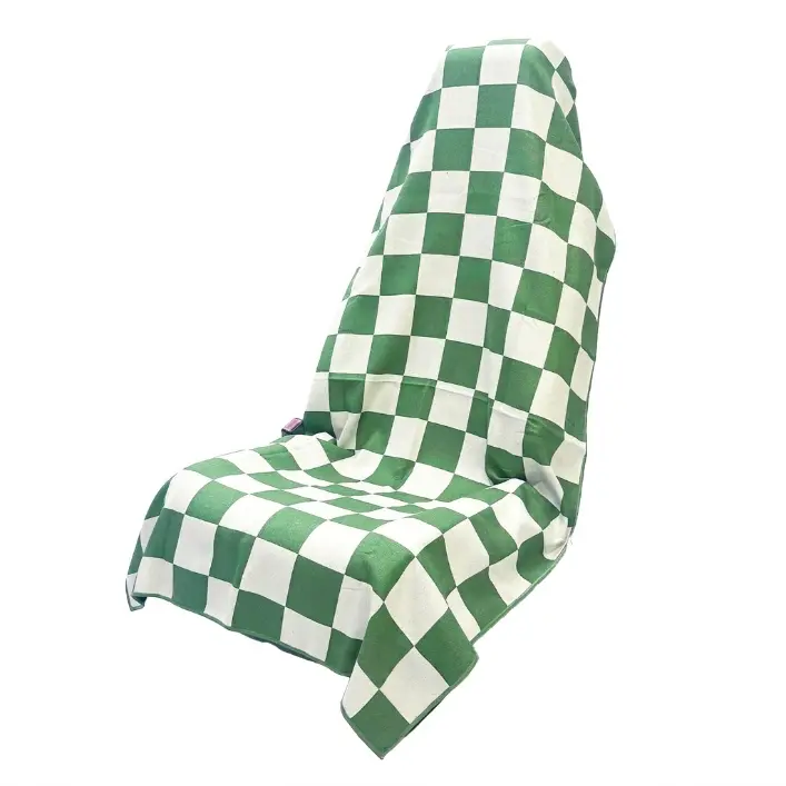 Retro Green Checkered Front Seat Cover - 165 × 86 Cm Universal Auto Interior Accessory for Daily Driving, Aesthetic Car Enthusiasts, Retro Décor Lovers, SUV, Truck, with Dirt & Sweat Protection, Soft Washable, Easy Install, Car Accessories