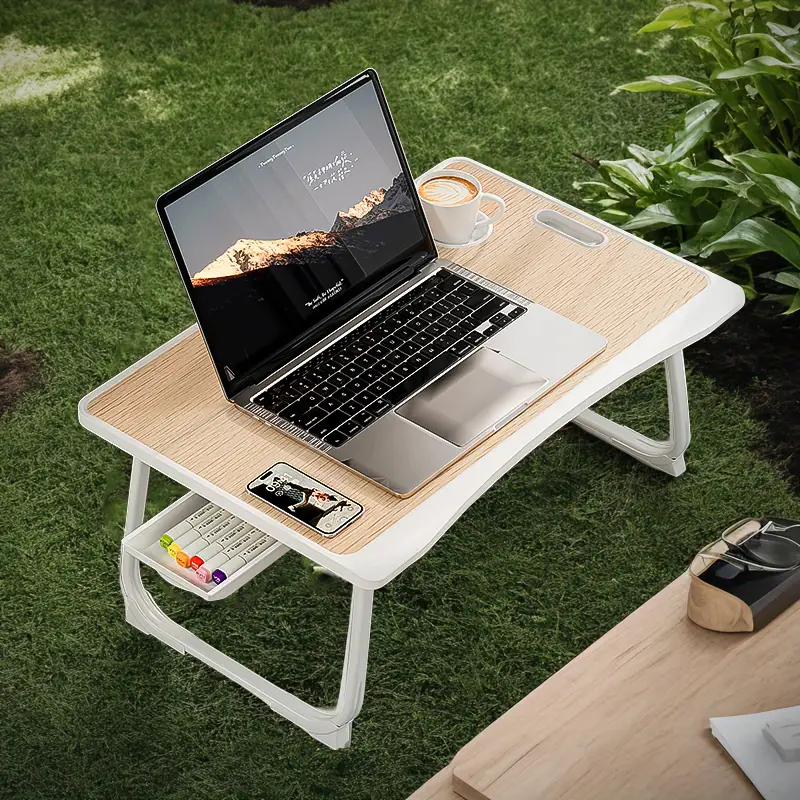 Portable Laptop Desk Pro - Adjustable Ergonomic Stand with Cup Holder, Side Drawer, Tablet Slot, and Handle for Work, Writing, Drawing, Eating, and Ga