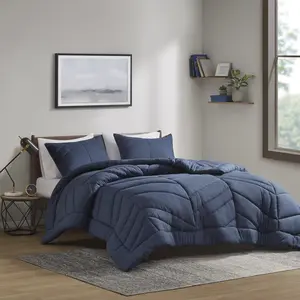 360 Stand Modern Hypoallergenic Chevron Print Remy Quilted Comforter Set for Twin & Twin Extra Large Size Beds, 68x90x1 in., Navy, Machine Washable, Twin Size Bed