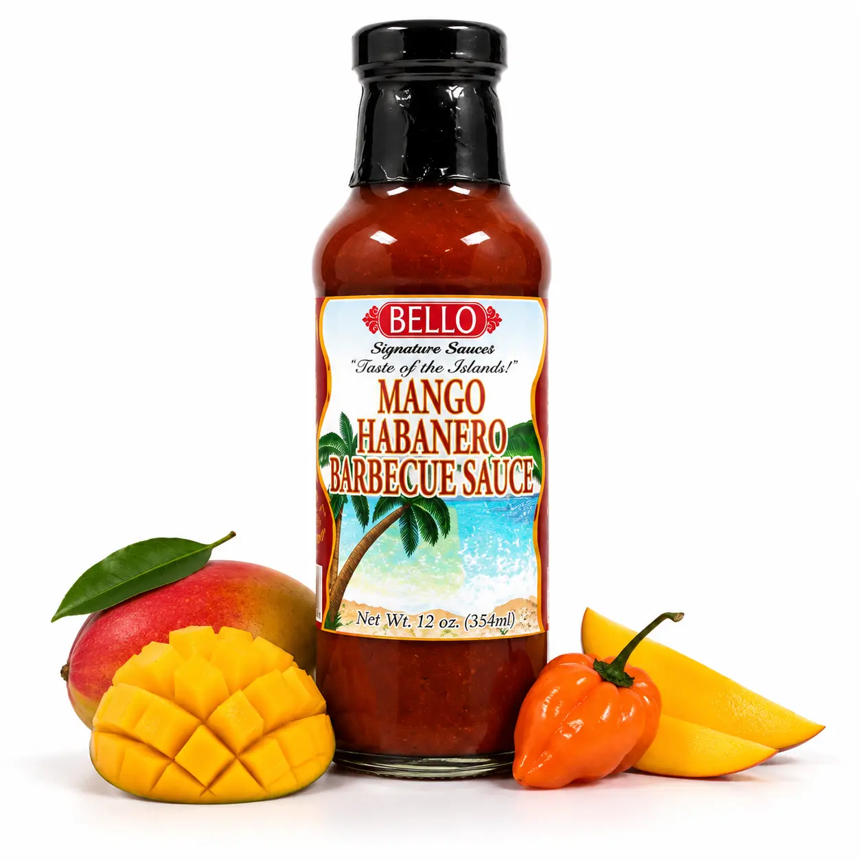 Bello Signature Mango Habanero BBQ Sauce – Sweet & Spicy Tropical BBQ Sauce with Mango Flavor and Habanero Heat – Premium Grilling Sauce, Marinade & Glaze for Chicken, Ribs, Steak, Burgers, Seafood & More