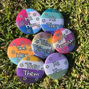 LGBTQ+ Pronouns and Flag Pins Button