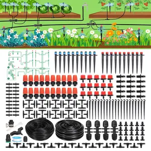 230FT Drip Irrigation Kit-221pcs Quick Connector Garden Watering System- Irrigation System Patio Misting Plant Watering System -1/4 inch 1/2 inch Irrigation Tubing Hose Adjustable Nozzle