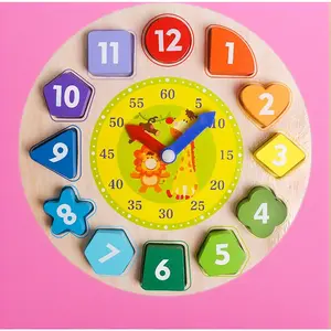Montessori Wooden Sorting Clock Toy for Toddlers Educational Time Number Shape Animal Puzzle Learning Gift