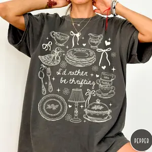 Thrift Lover Shirt, Cute Vintage Tees, 'I'd Rather Be Thrifting' Graphic Tee, Retro Thrift Store Shirt, Boho Chic T-Shirt, Funny Thrifting Quote Shirt, Gift for Thrift Enthusiasts