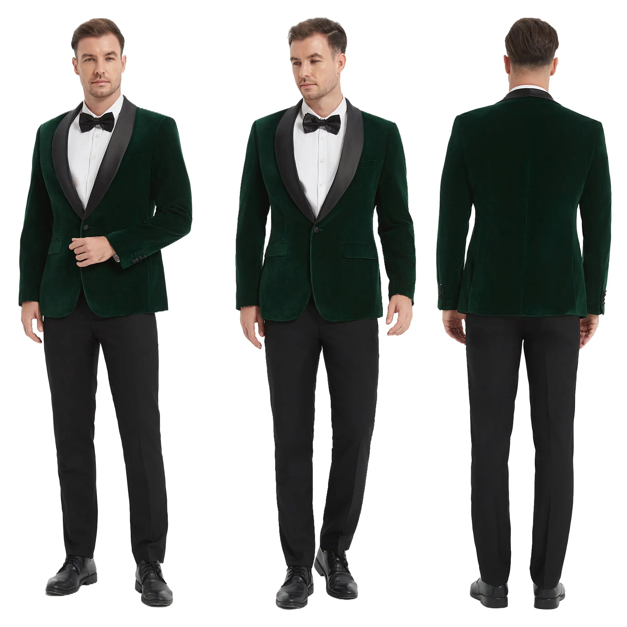 Men's Shawl Collar Plain Velour Blazer Jacket - Solid Blackish Green Single-Breasted Medium Length Longsleeve Polyester Blend with Swallow Tail Hem, All Seasons Formal & Casual Work Wear