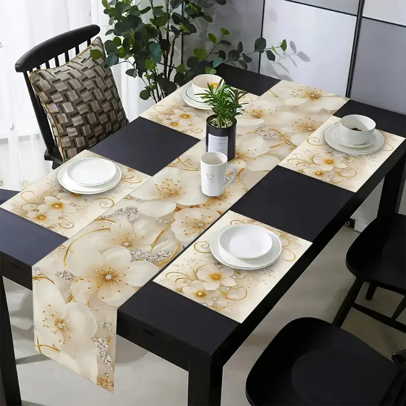 1 piece/5 piece set of floral pattern decorative table flag placemats, Table Pad Mat, Household Placemat, suitable for kitchen and dining accessories during festivals & parties, indoor and outdoor use, daily home dining table decoration
