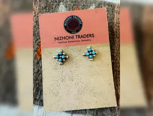 Zuni Sterling Silver & Turquoise Petit Point Stud Earrings