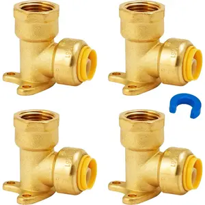Drop Ear Elbow 1/2", Push Pex Drop Ear Elbow, 1/2 Inch x 1/2 Inch FNPT, No Lead Brass Push to Connect Plumbing Fittings to Connect PEX, Copper, CPVC, With 1 Disconnect Clip, Pack of 4