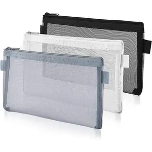 Simple Transparent Mesh Student Exam Pen Bag, Pencil Case, Stationery Organizer, Zipper File Folder, Study Bag, Essential School Supplies