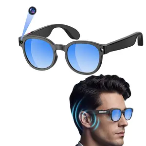 AI Glasses with Hands-free Video Recording, 2MP Anti-Shake Camera, 1080P Video, 3 Lens(Sunglasses + Anti Blue Lens + Gradient), 270mAh Battery, Support Photo/Video/Audio Real Time Translation Bluetooth Calling Glasses, Wearable Tech Glasses