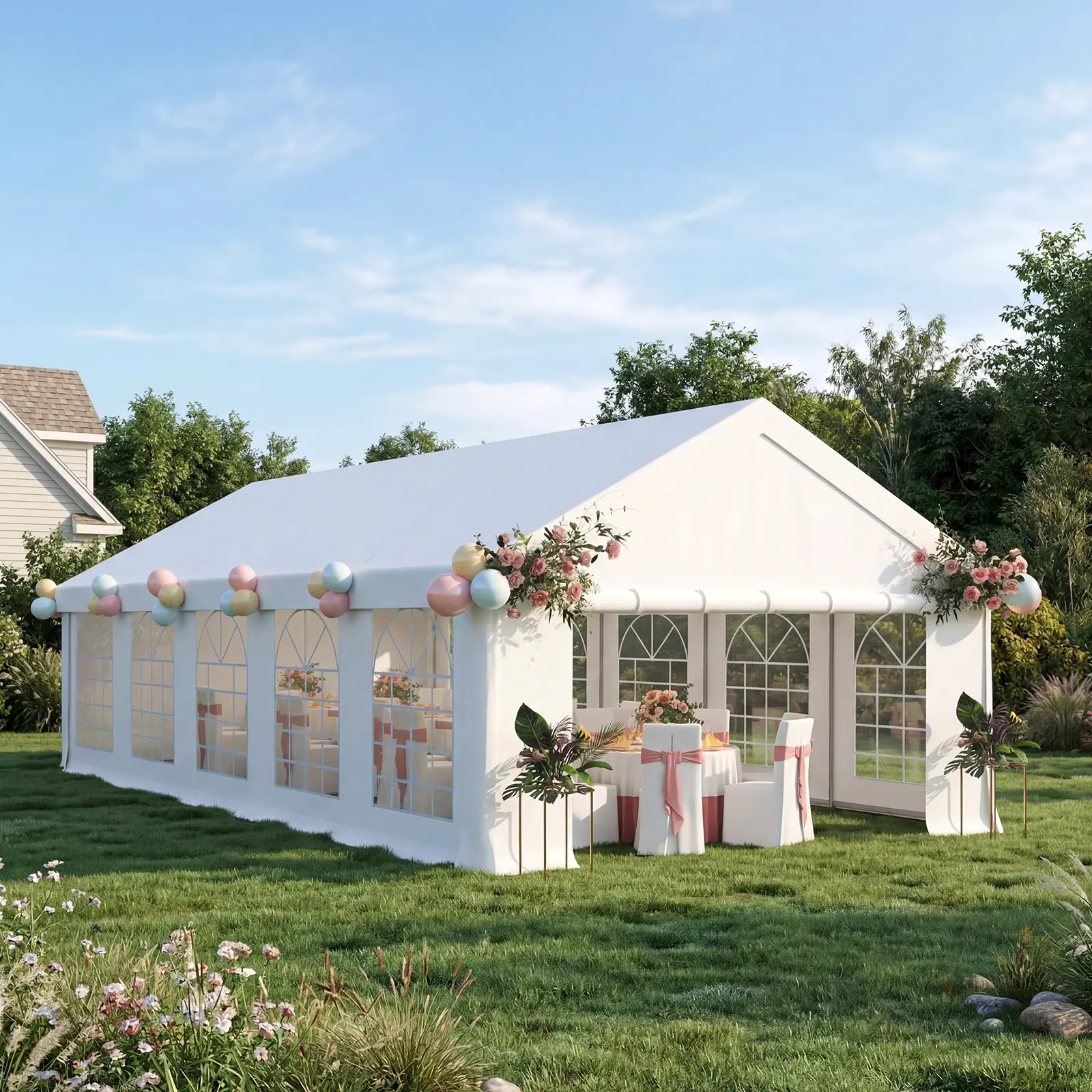 16x32 Party Tent, Heavy Duty Wedding Tent with Enhanced Galvanized Frame and Sidewalls & Built-in Sandbags, Waterproof Event Shelter for Outdoor Weddings, Birthday Parties, BBQ