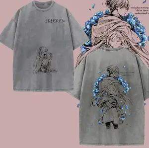 Frieren X Himmel Tee Washed – Frieren: Beyond Journey’s End Vintage Washed Heavy Cotton Oversized Anime Manga T-Shirt & Hoodie, Double Printed Retro Unisex Streetwear Graphic Top, Love After The Journey Fantasy Edition Menswear Tshirt Casual Tropical