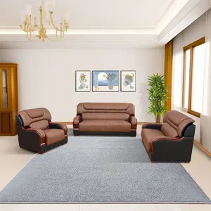 Modern Black & Brown Genuine Cow Leather 3-Piece Sofa Set, top-grade real cow leather surface, high-resilience thick cushion, elegant retro minimalist style, easy daily maintenance, perfect for villa, apartment and high-end family living room