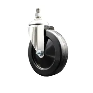 212 MAIN Soft Rubber Swivel Stem Caster with 5 in. Black Swivel Wheels, 12 mm Threaded Stem, 316 Stainless Steel Construction (Model SCC-SS316TS20S514-SRS-M1215)
