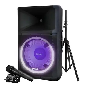 Gemini 15 2200W Bluetooth PA Speaker System – DJ Loudspeaker with Stand, Wired Mic, LED Lights, TWS Stereo Pairing, 3-Channel Mixer, EQ Control – AC Powered (GSP-L2200PK)
