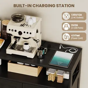 47inch Farmhouse Buffet Sideboard Cabinet  Wood Cupboard Storage Pantry Cabinet with Drawers  Coffee Bar Station Table for Kitchen Living Dining Room  Black