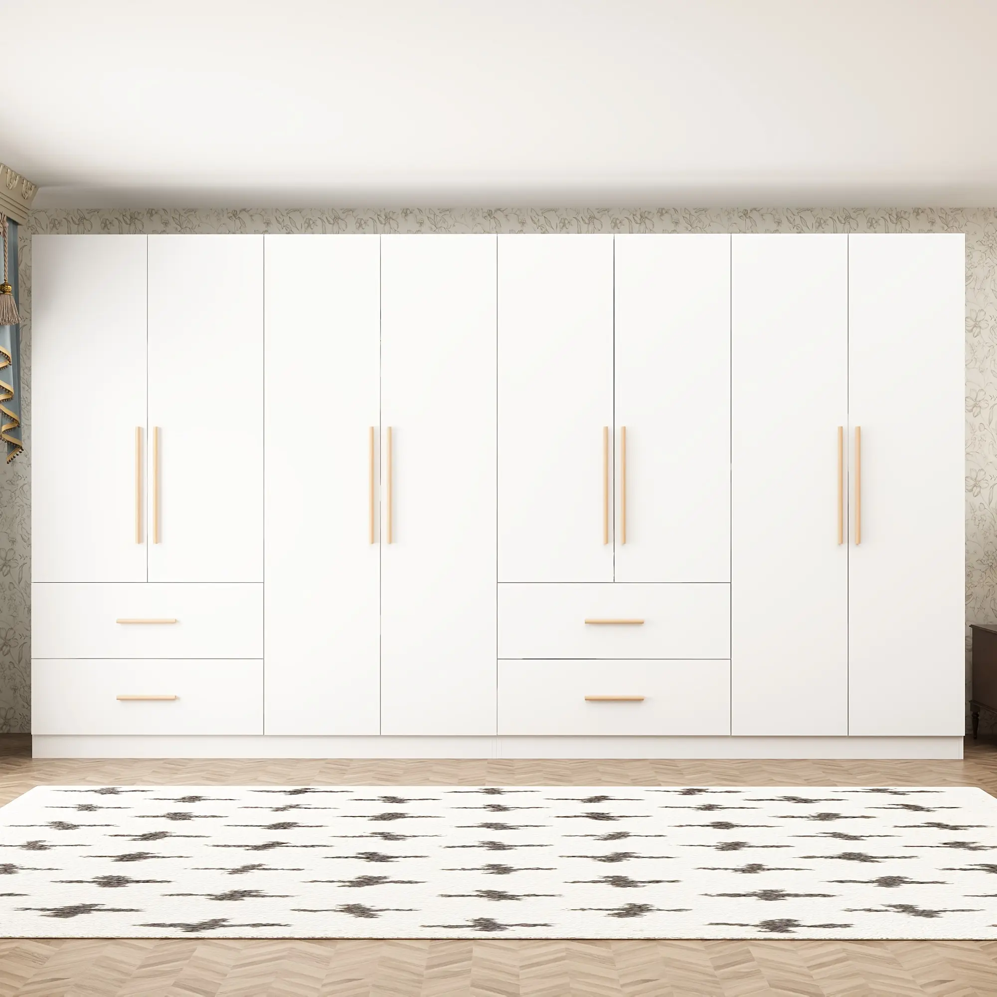White Modern Wardrobe Armoire Closet - Freestanding wardrobe with 4 Doors, 2 Drawers, 6 Storage Cubes & Hanging Rods - Large Bedroom Closet Organizer, for Apartments & Homes - Closet for Clothes, Home Organization