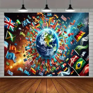 1PC Polyester Reusable 2D Flat World Flags Surrounding Earth Wall Tapestry, International Festival Backdrop, Birthday Photography Background Cloth, Home & Event Party Stage Hanging Decor, Wall Tapestries