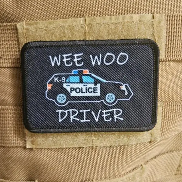 Wee woo driver k9 police officer SUV funny 2"x3" removable patch with hook and loop backing