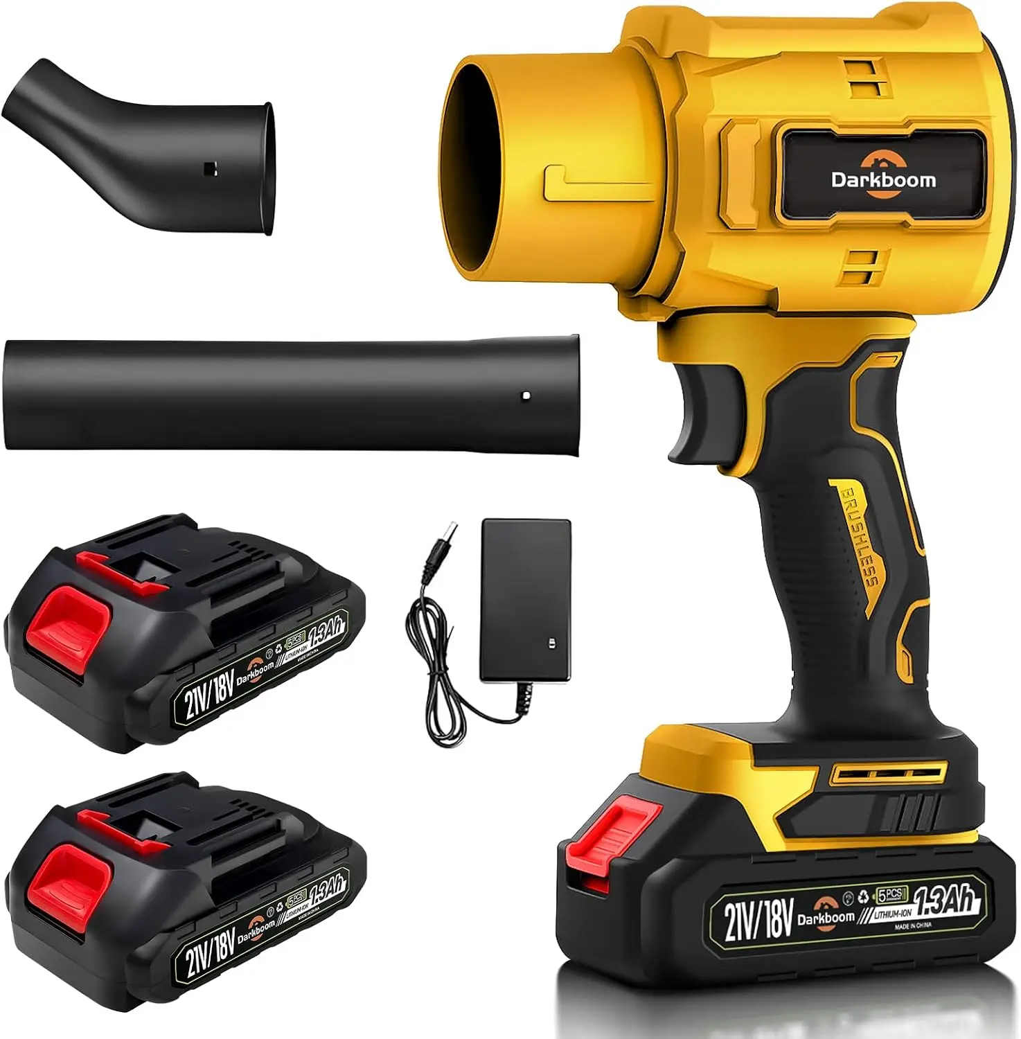 Darkboom Cordless Handheld Leaf Blower, 45000RPM Turbo Blower with 2 Batteries, Adapter Charger and 2 Types of Air Ducts
