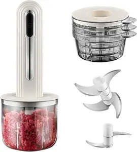 Electric Mini Vegetable Chopper,Rechargable Compact Meat Grinder with 4 Cups&2 Slicers for Baby Food Kitchen,Mincing Pureeing Onion Garlic Masher