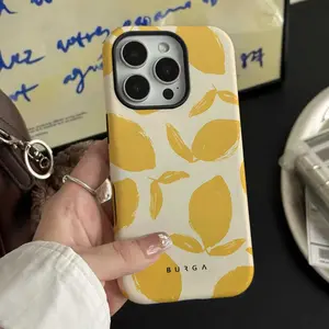 Fashion Hand-Drawn Lemon Burga Phone Case for iPhone 17 16 15 14 13 12 11 Pro Max X XR XS Max 8 Plus, Luxury Double-Layer Protective Hard Case Casing