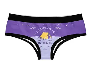 Camping Is In Tents Womens Panties Funny Outdoor Lover Nature Intense Graphic Novelty Underwear Funny Underwear for Women Graphic Womenswear Funny Camping  Women's Novelty Panties Purple