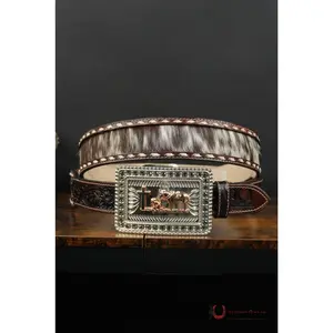 LA HERRADURA BROWN COWHIDE HANDTOOLED NEW DESIGN BELT