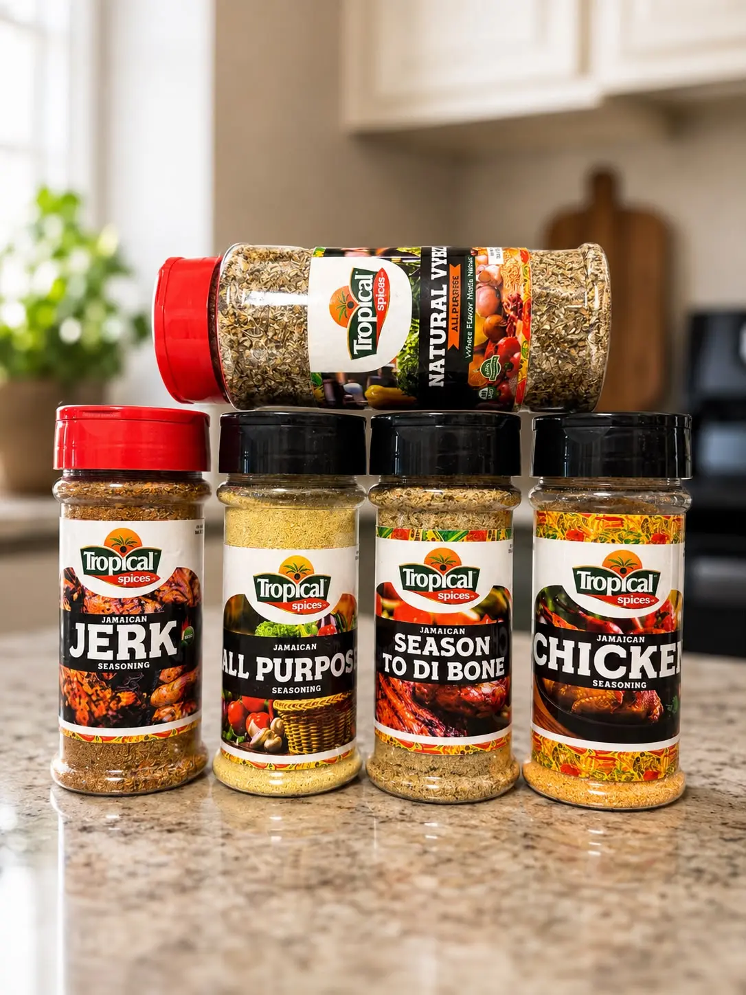 Tropical Spices Jamaican Seasoning Bundle of 5 – Jerk, All Purpose, Chicken, Season To Di Bone & Natural Vybz