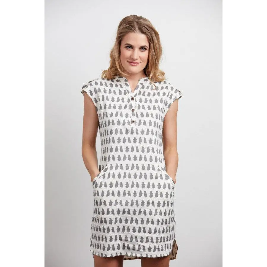 Penguin Print Tunic Cotton White Dress