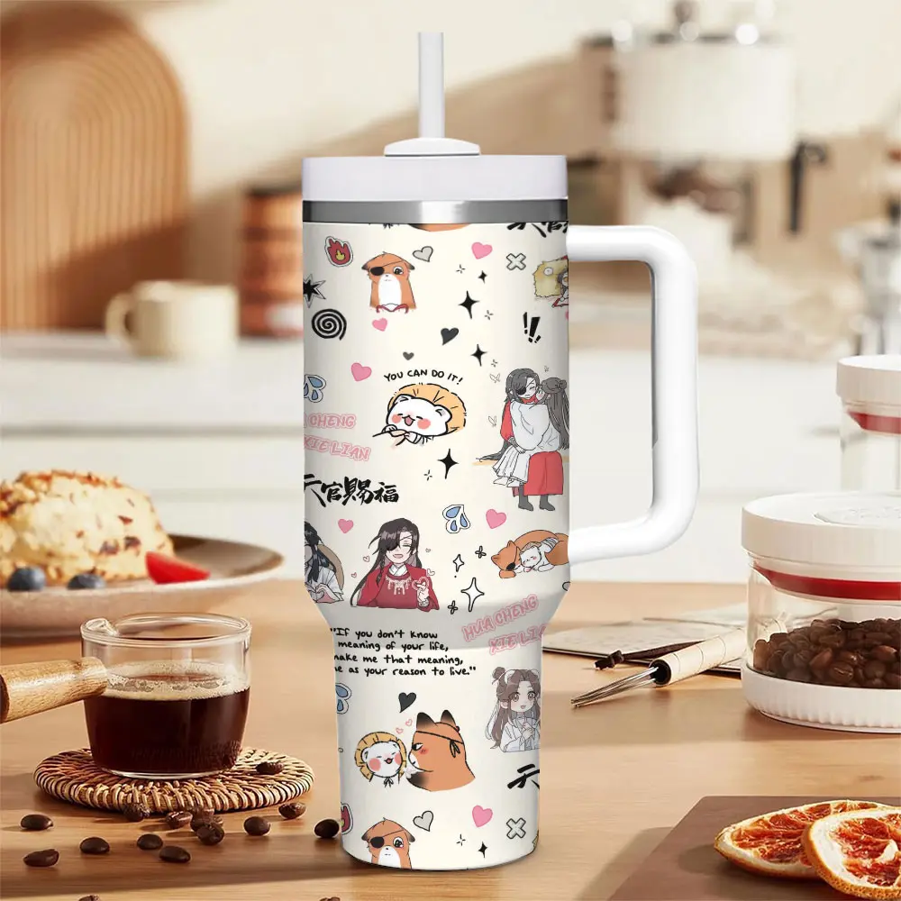 TGCF MDZS Heaven Official Blessing Manhua Novel Tumbler With Handle 40oz, Stainless Steal Leak Proof Keep 12h Icing, Lan Wangji Hua Cheng Gift For Fan