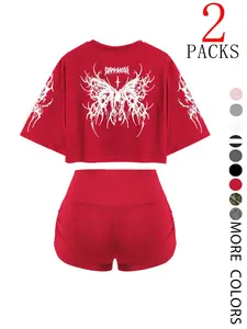 Women's Fitness Shorts Set, Elastic Waistband Design, Casual & Sports Wear, Activewear Clothing, Perfect for Daily Use at Home or Gym