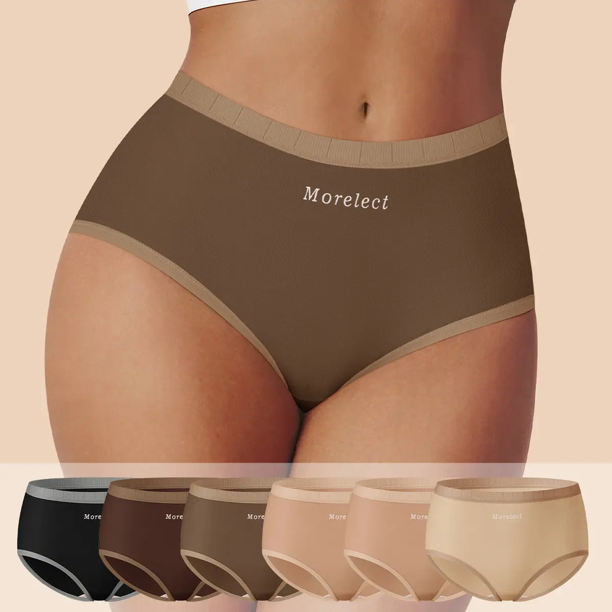 Morelect Women's High Waist Underwear, Soft Natural Cotton Briefs, Full Coverage Panties in Earth Tones for Everyday Summer Wear