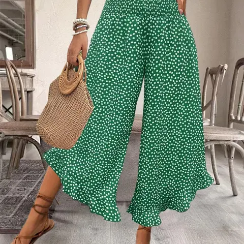Women's Polka Dot Print Wide Leg Pants, Boho Style Casual Bohemian Comfy Trousers for Summer, Women's Bottoms for Everyday Wear, Womenswear