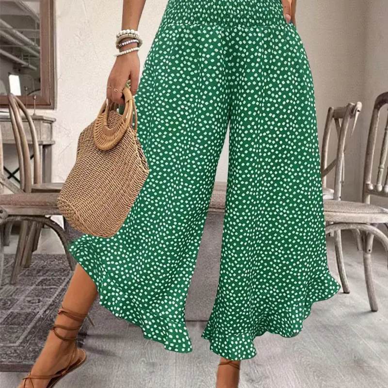 Women's Polka Dot Print Wide Leg Pants, Boho Style Casual Bohemian Comfy Trousers for Summer, Women's Bottoms for Everyday Wear, Womenswear