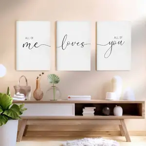 All of Me Loves All of You Canvas Wall Art Set of 3, Farmhouse Quote Typography Decor, Romantic Bedroom Above Bed Wall Art for Home, Gallery Wrapped Canvas