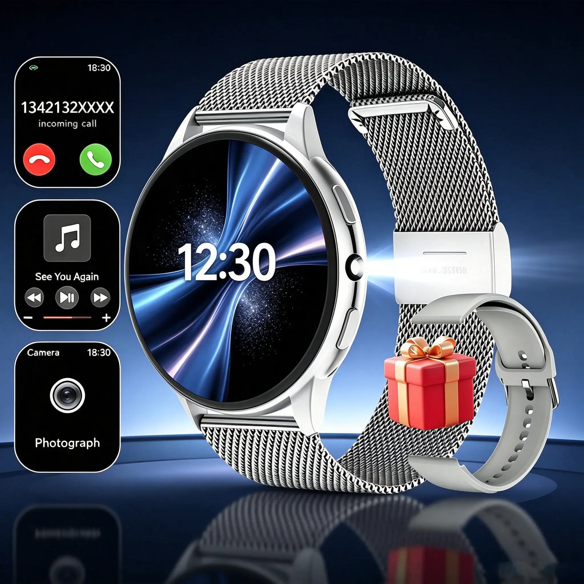 Smart Sports Wearable Watch - Wireless Calling, Multiple Sports Modes, Remote Camera Control, Music Playback, iPhone & Android Compatible - Ideal Holiday Gift