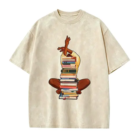 100% Premium Cotton T-shirt Black Woman And Books Stack Afro Girl Book Lover T-Shirt Cotton Casual Crewneck Sweatshirt Printed Design