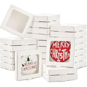 25 Pcs Sublimation Ornament Blanks Box 3.6"x3.6"x0.7" Christmas Ornaments Holder Ceramic Discs Packaging Box with Window for Personalized Xmas Tree Blanks Bulk (White)