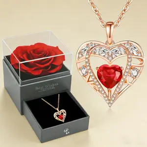 Rose Gift Box Heart Necklace - Elegant Red Rose Pendant in Luxurious Rose Gold Tone Box - Ideal for Valentine's Day, Christmas, Birthdays & More - Perfect Gift for Loved Ones