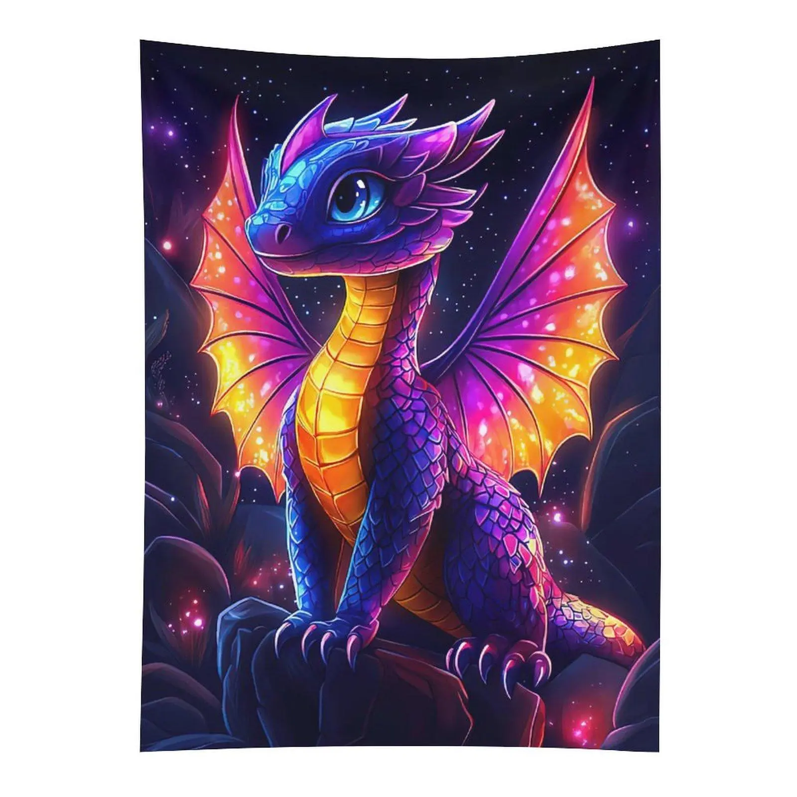 Neon Baby Dragon Tapestry Fantasy Galaxy Dragon Wall Hanging Decor