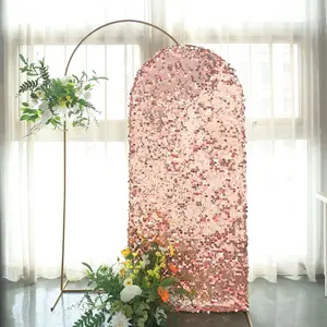 Sparkly Rose Gold Double Sided Big Payette Sequin Fitted Wedding Arch Cover For Round Top Chiara Backdrop Stand 6ft