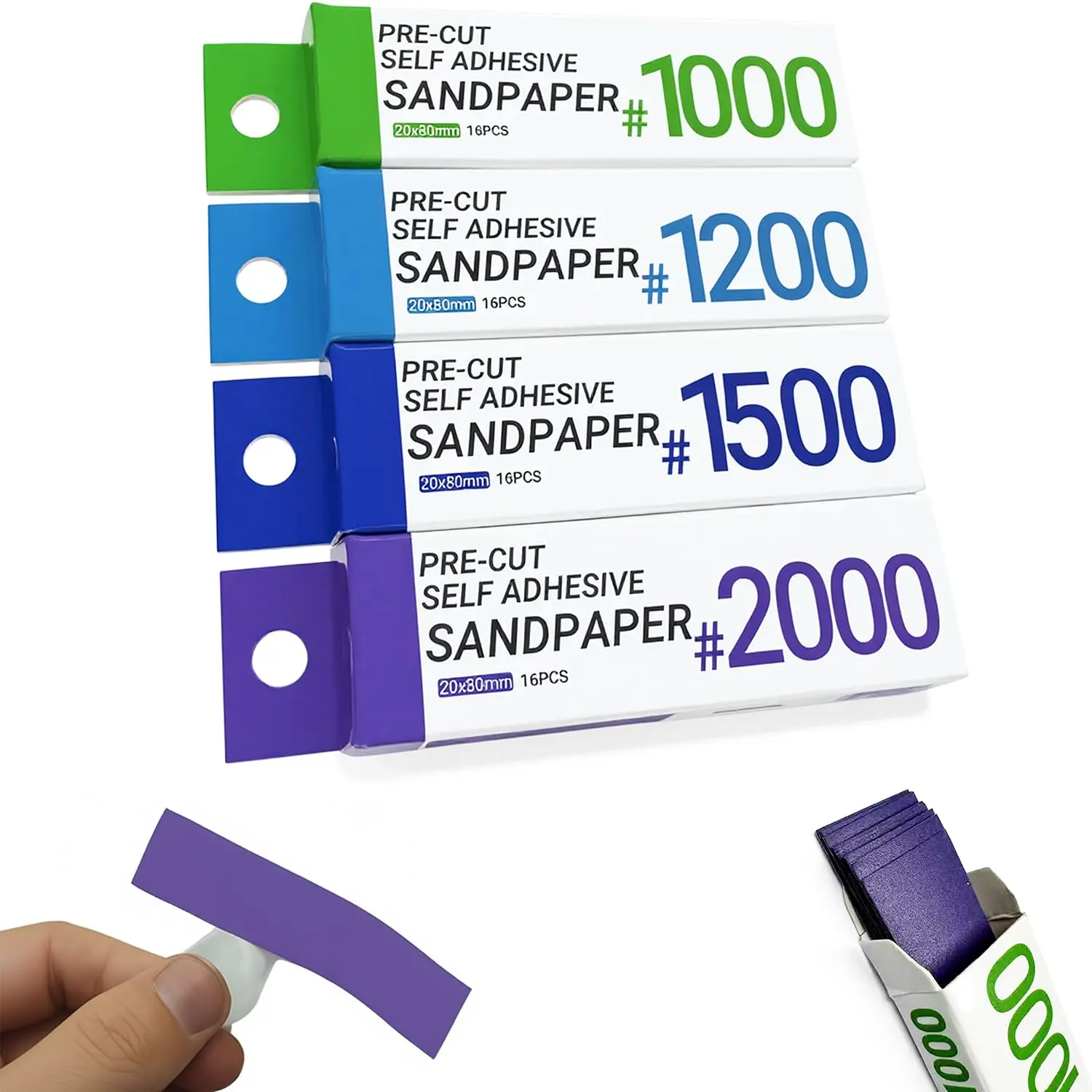 64pcs Self-Adhesive Fine Sandpaper Set – 1000/1200/1500/2000 Grit, PSA Sticky Back Sandpaper for Model Gundam Plastic Kits, Wet Dry Polishing Sheets for Hobby Finishing & Buffing