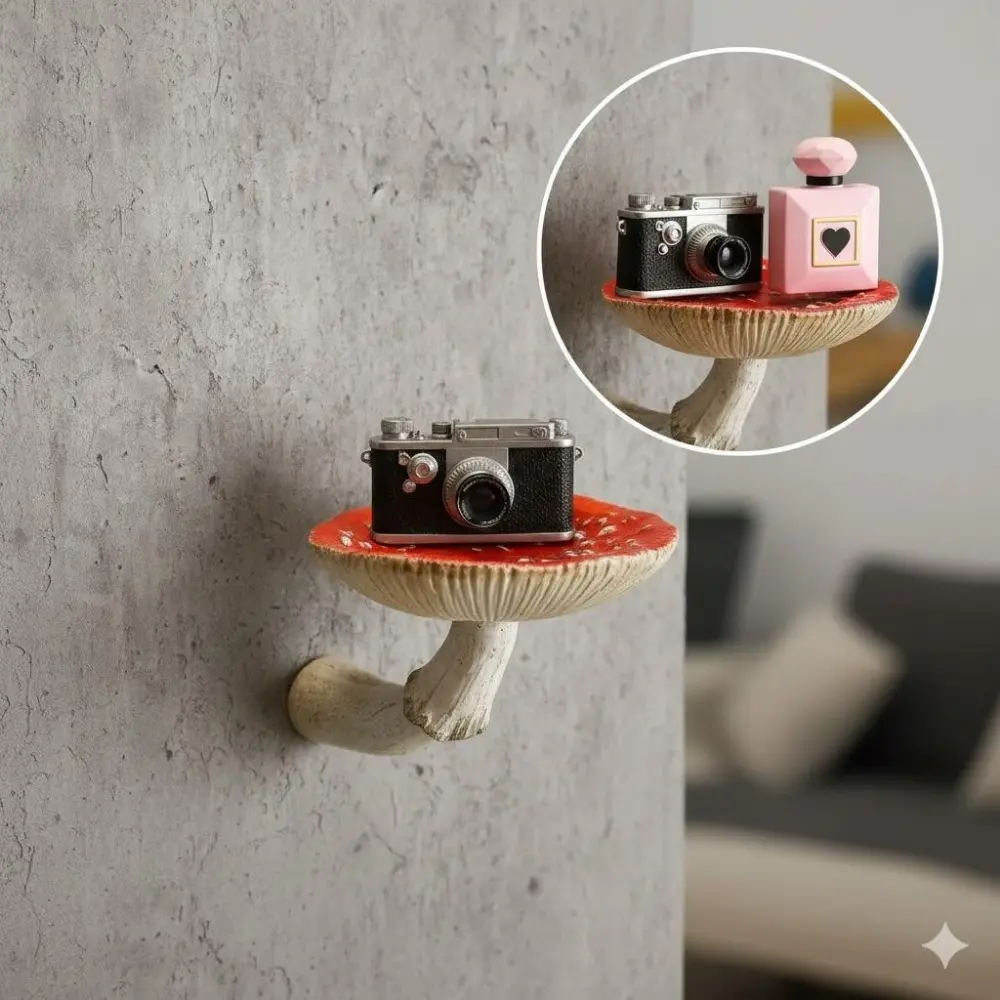 Mushroom Shaped Resin Wall Shelf, Floating Shelf for Bathroom & Study, Moisture-Proof Wall-Mounted Organizer, Three Sizes, Nordic Style Decorative Storage for Multi-Space Wall Decor.